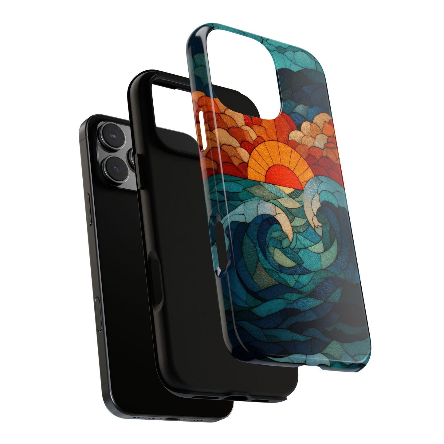 Beach Sunset Teal Orange Stained Glass