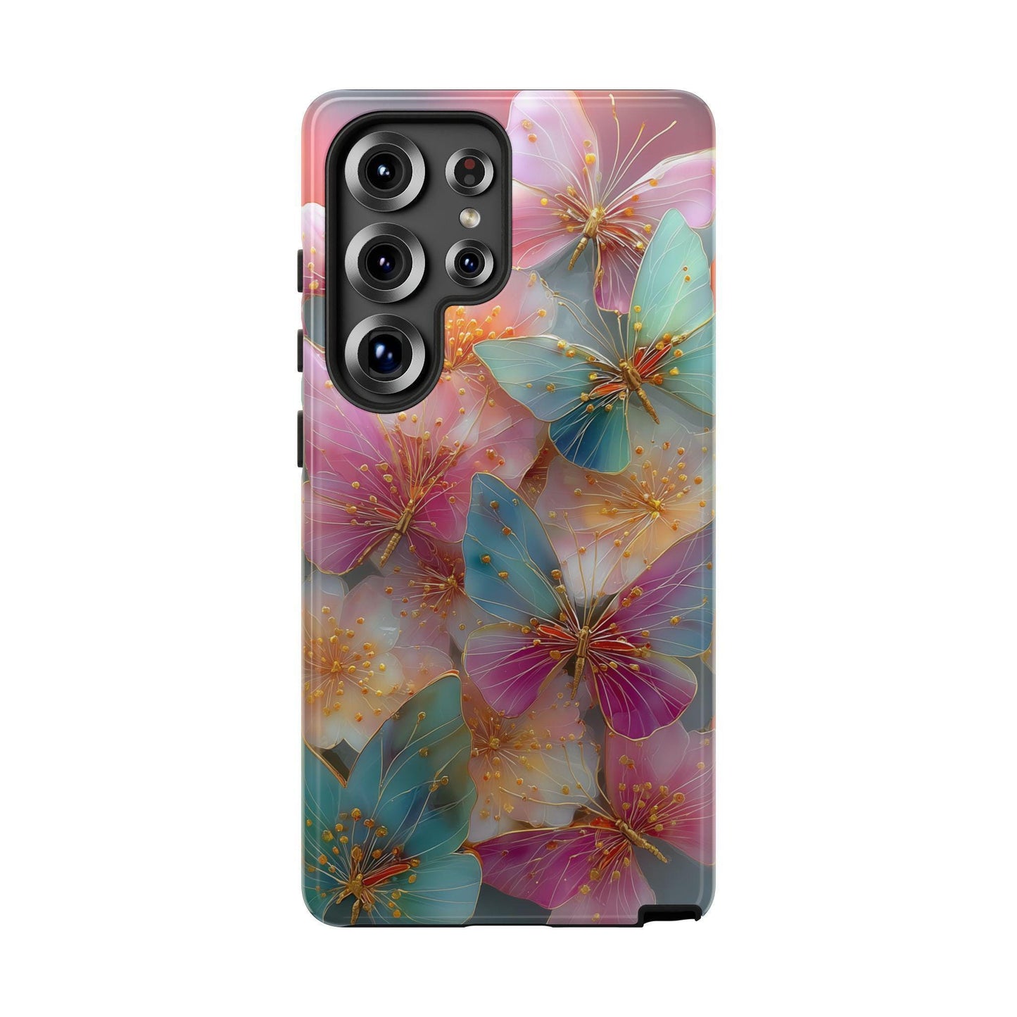 Butterflies Teal Pink Flowers