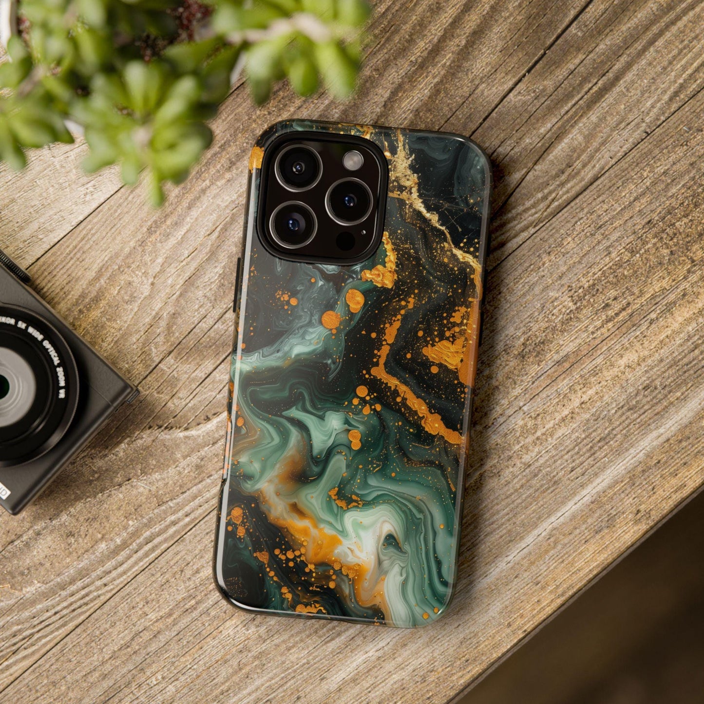 Luxury Marble Green Gold Liquid Wave