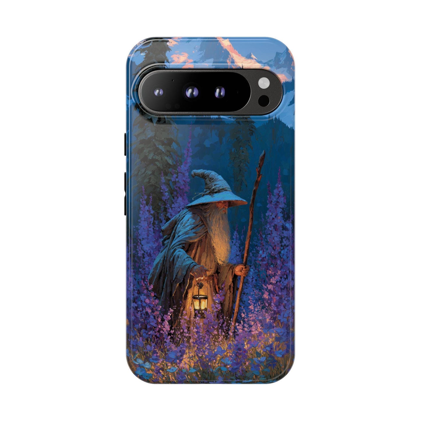 Wizard Walking Twilight Meadow Lantern