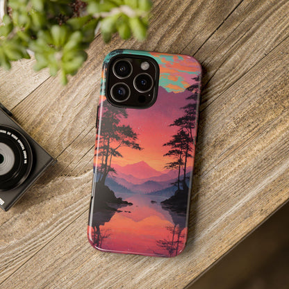Serene Magenta Pink Sunset Forest