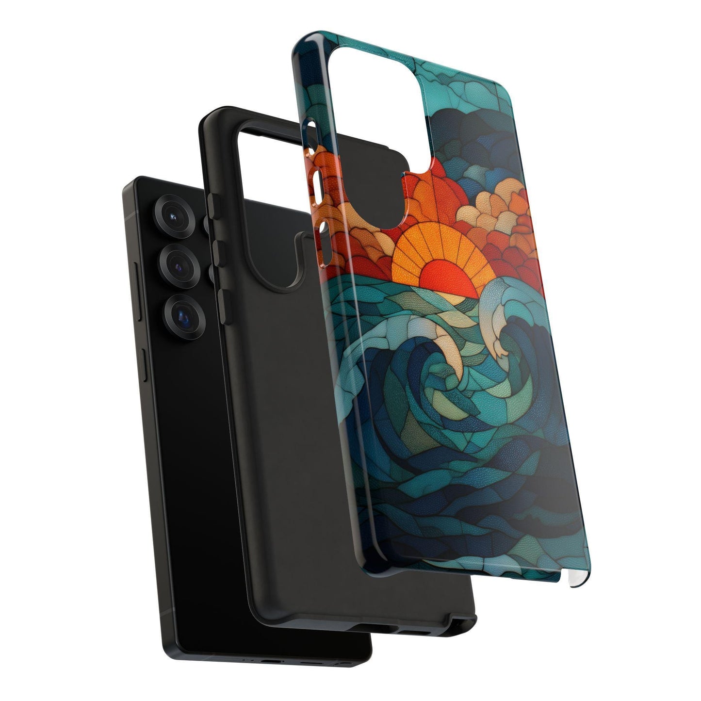 Beach Sunset Teal Orange Stained Glass