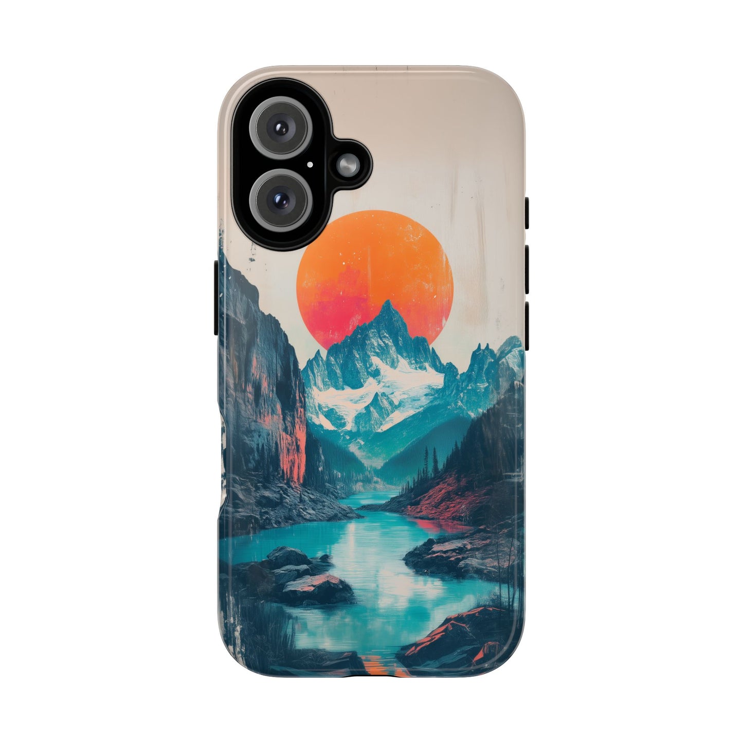 Blue Mountain Orange Sun Risograph