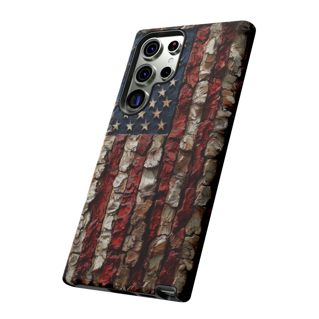 American Flag Bark Wood UV Print