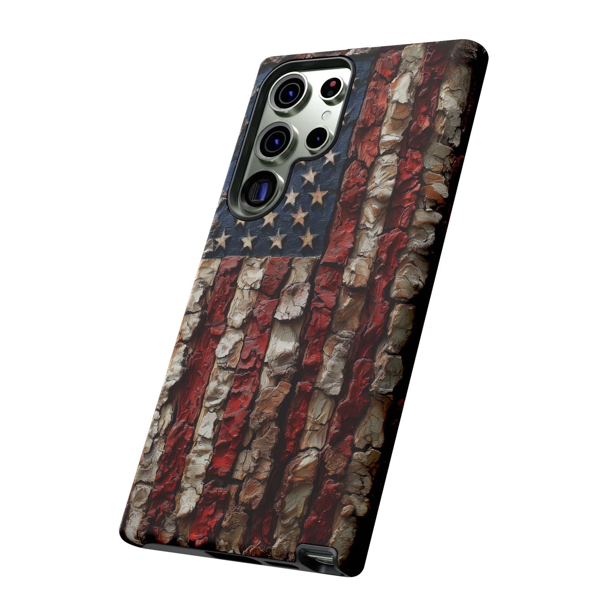 American Flag Bark Wood UV Print