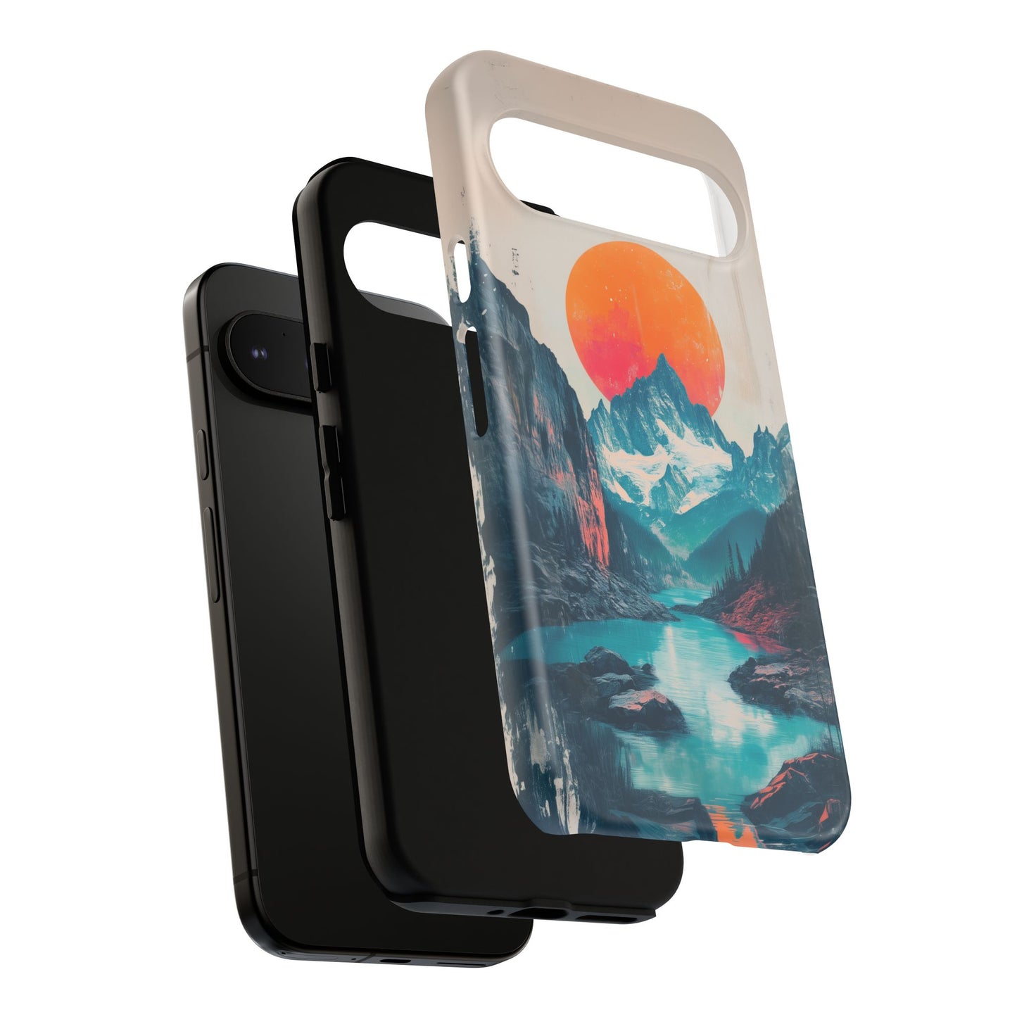 Blue Mountain Orange Sun Risograph