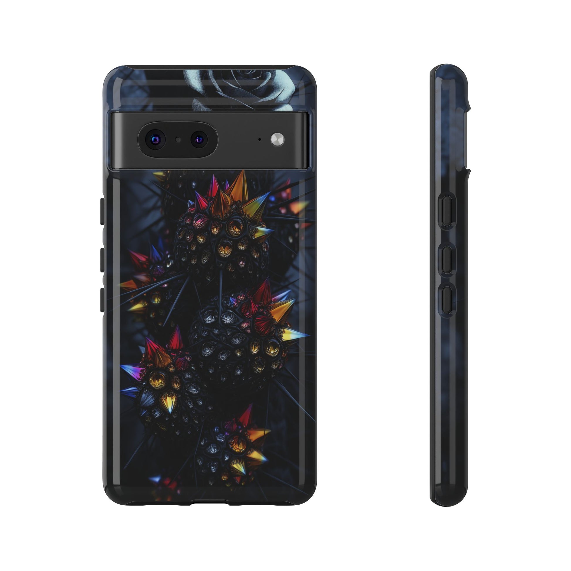 Black Cactus Colorful Glass Shards Dark Desert