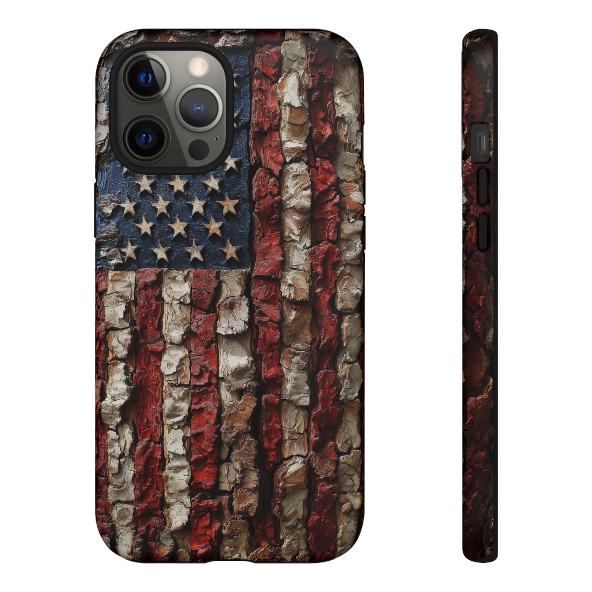 American Flag Bark Wood UV Print