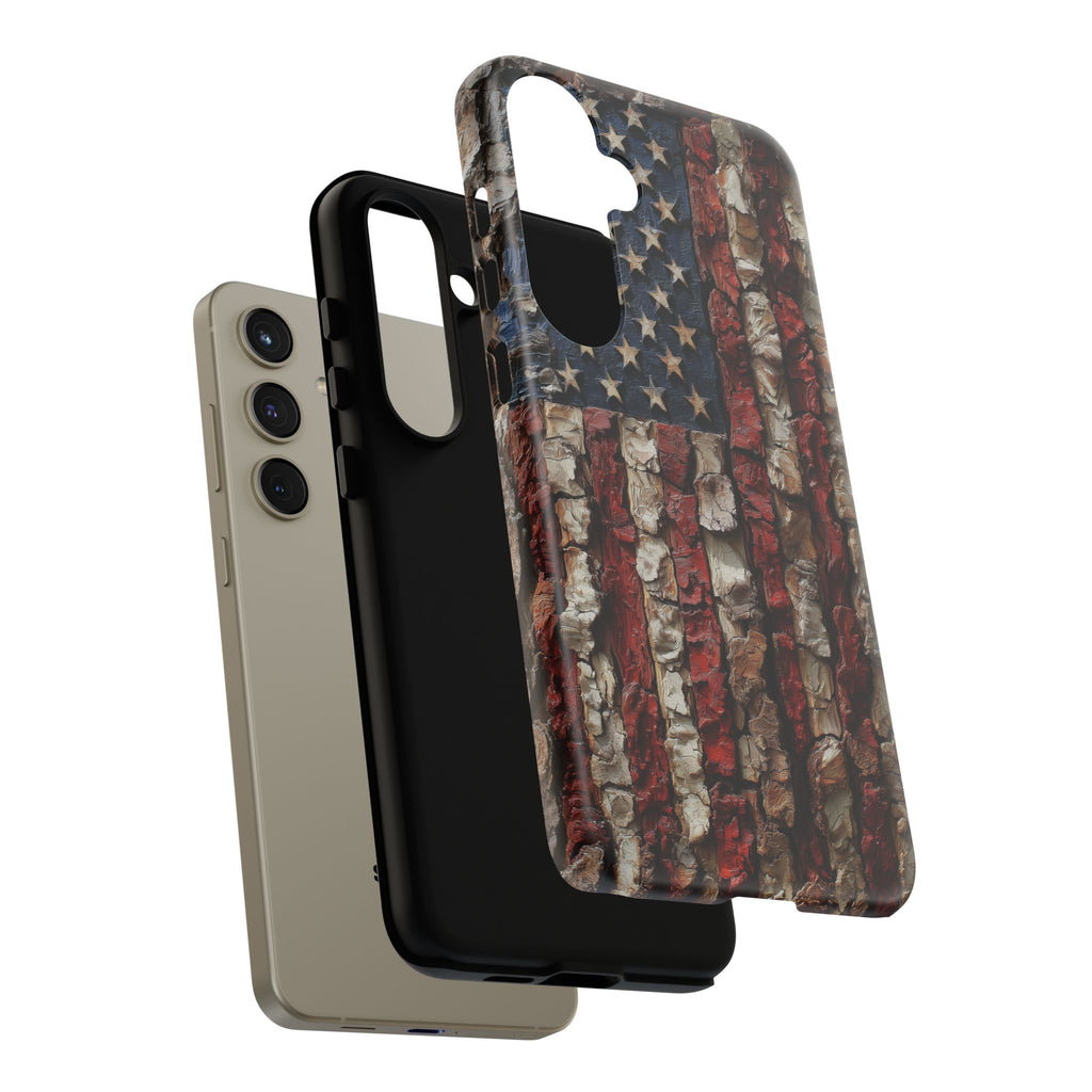 American Flag Bark Wood UV Print