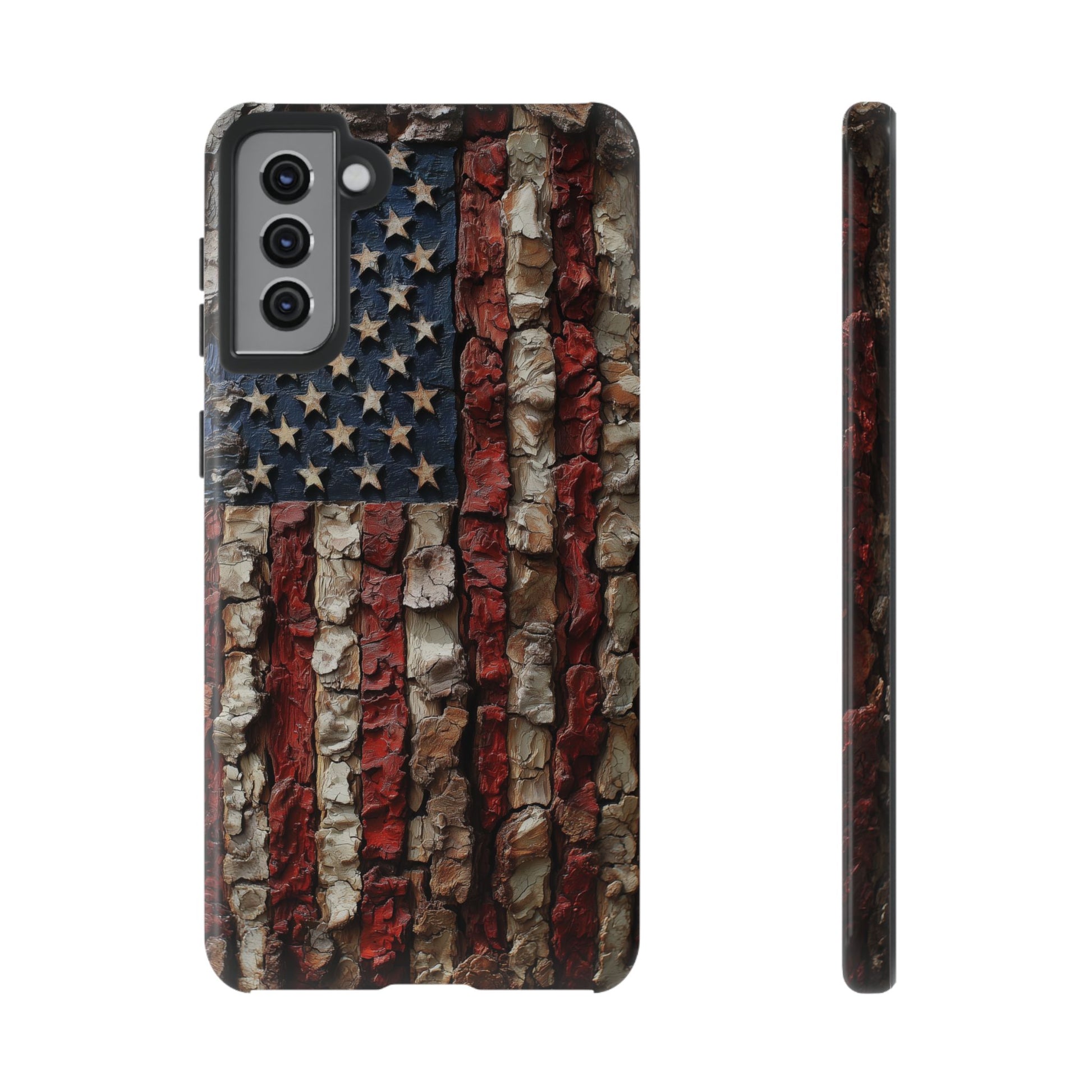 American Flag Bark Wood UV Print