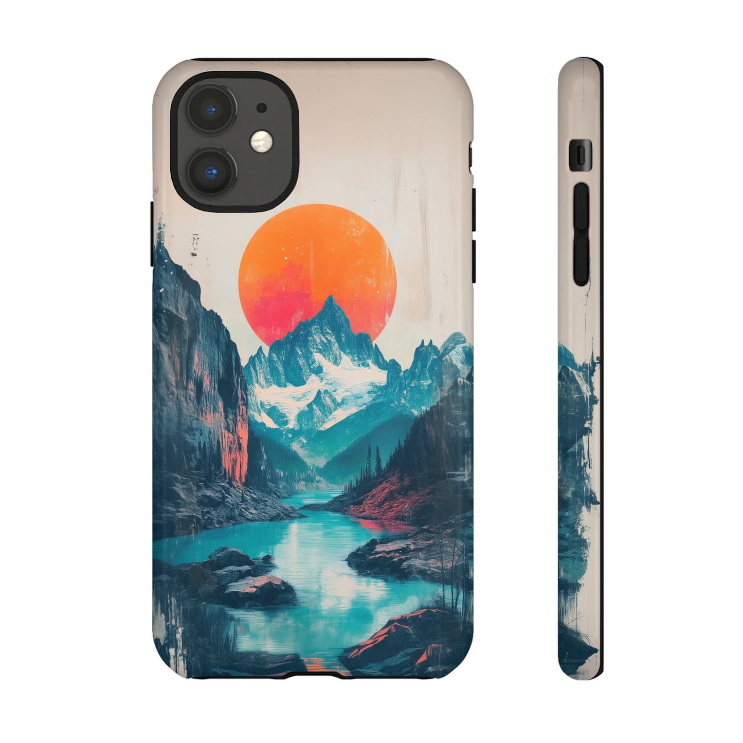 Blue Mountain Orange Sun Risograph