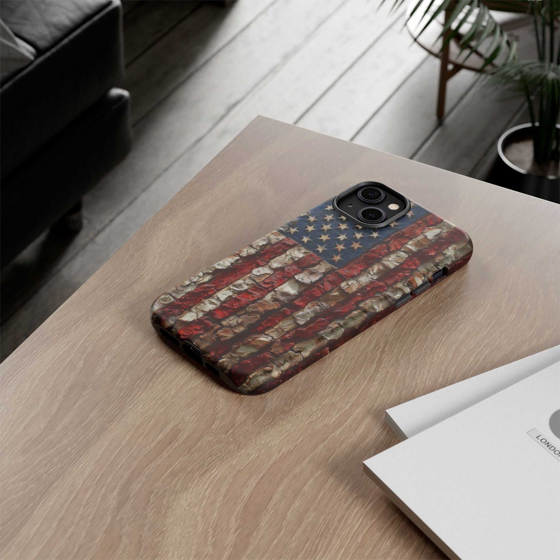 American Flag Bark Wood UV Print