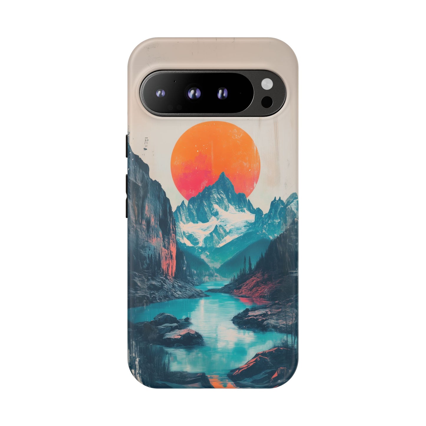 Blue Mountain Orange Sun Risograph