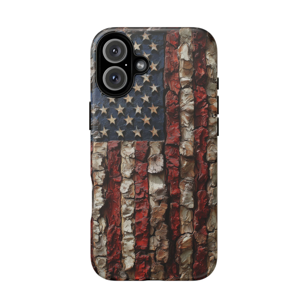 American Flag Bark Wood UV Print