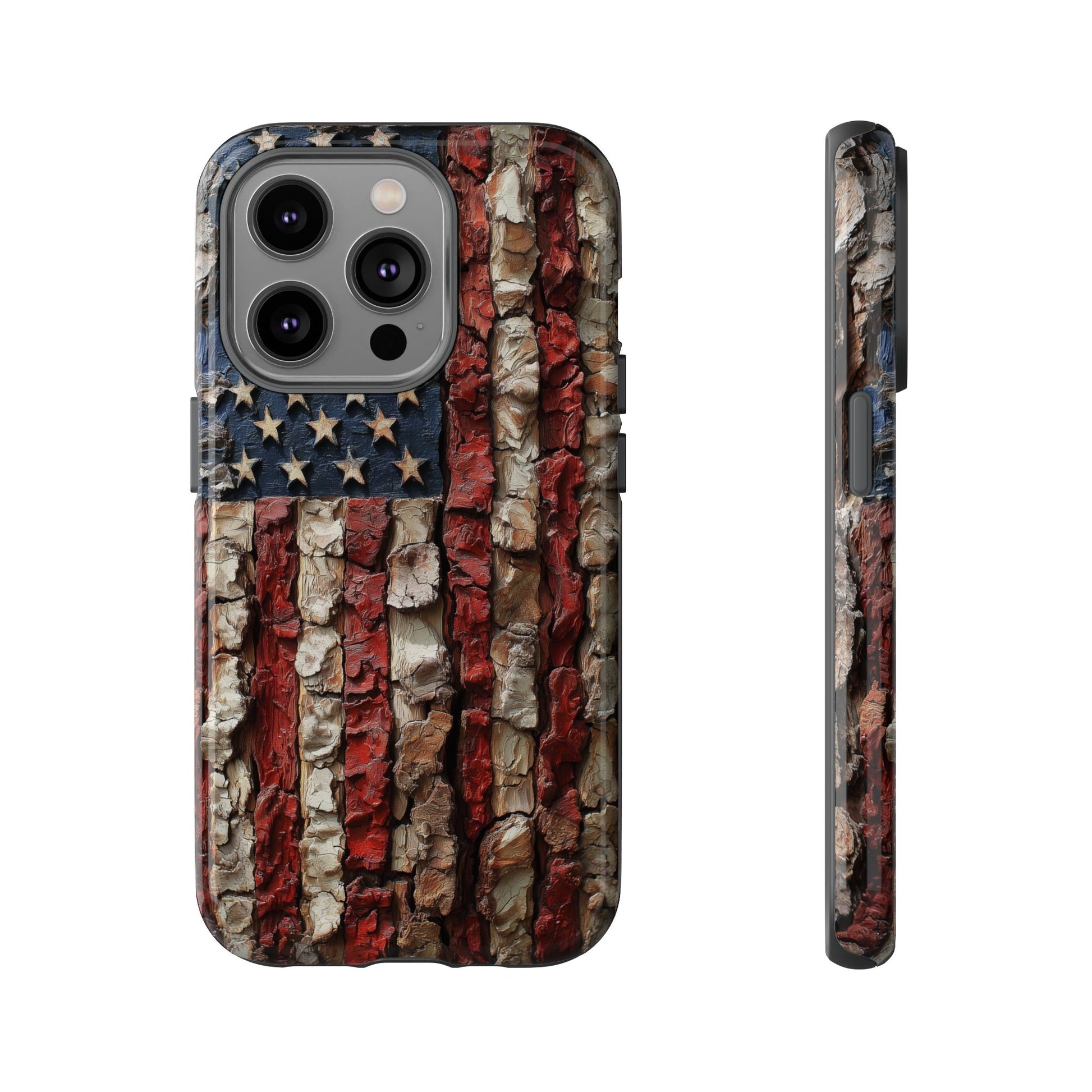 American Flag Bark Wood UV Print