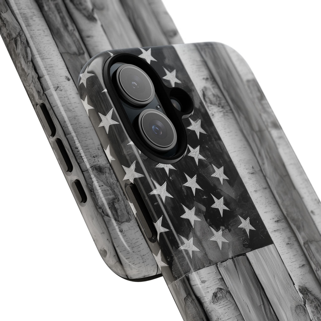 American Flag Flat Gray Wood Tone