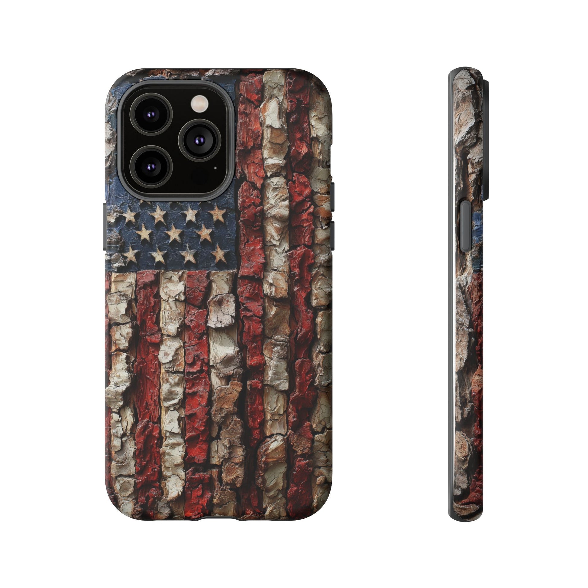 American Flag Bark Wood UV Print