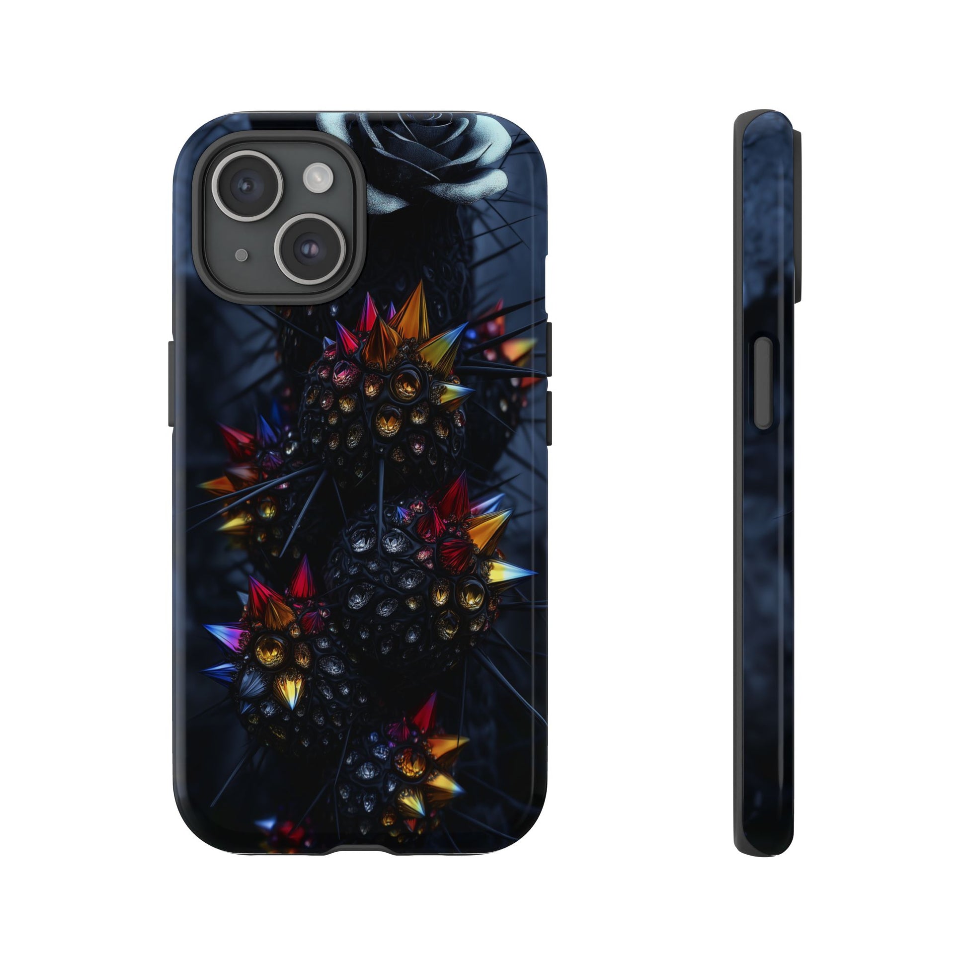 Black Cactus Colorful Glass Shards Dark Desert