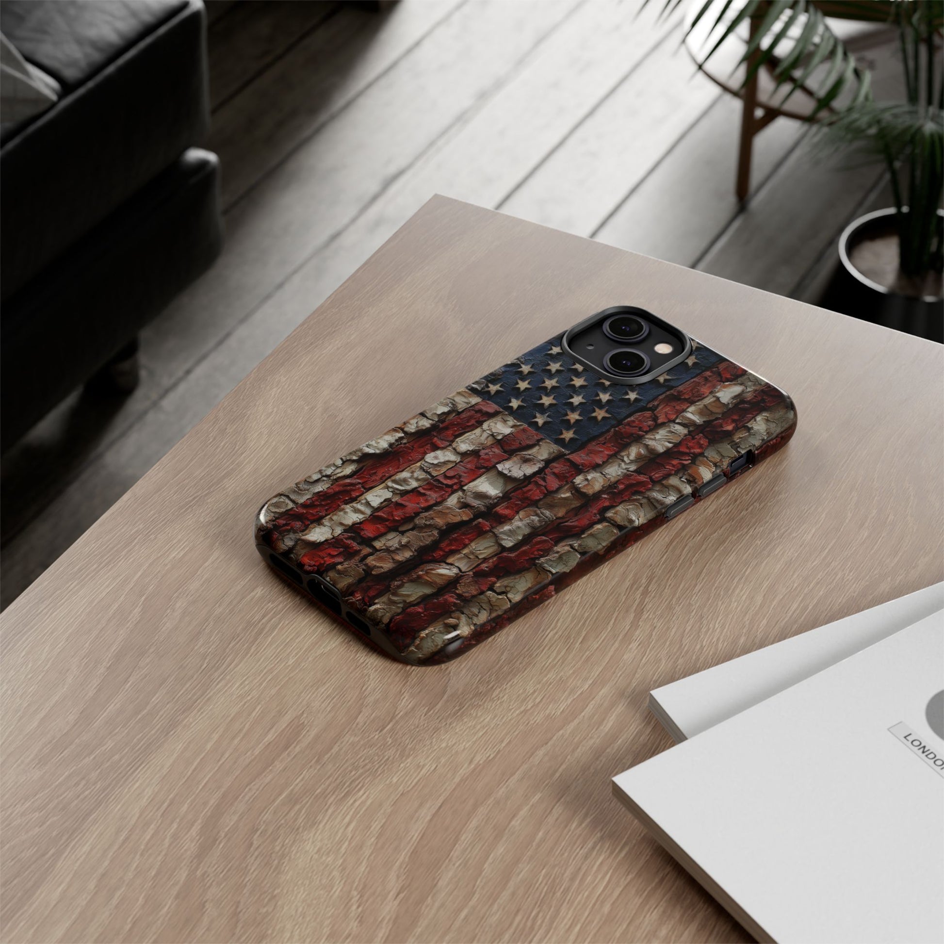 American Flag Bark Wood UV Print