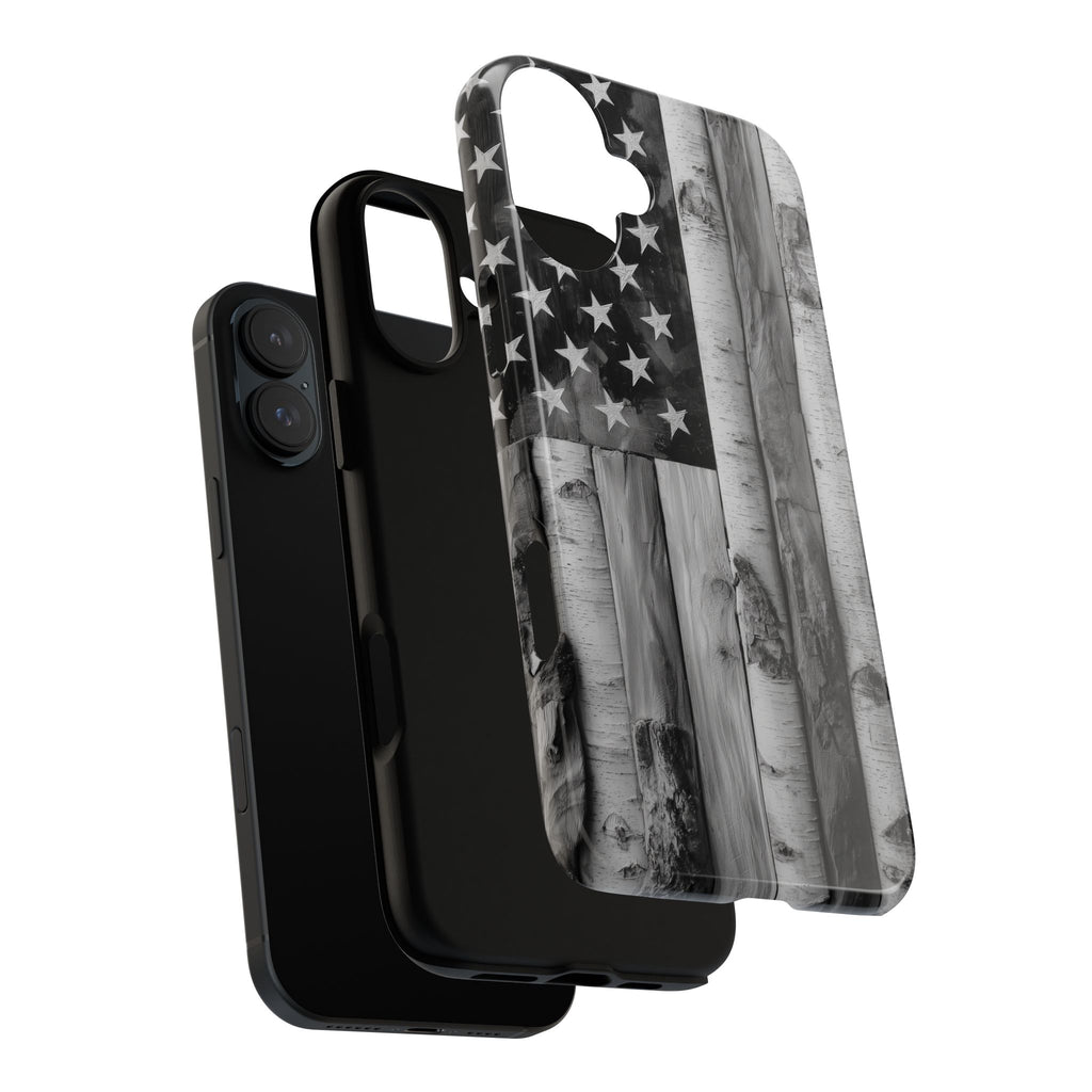 American Flag Flat Gray Wood Tone