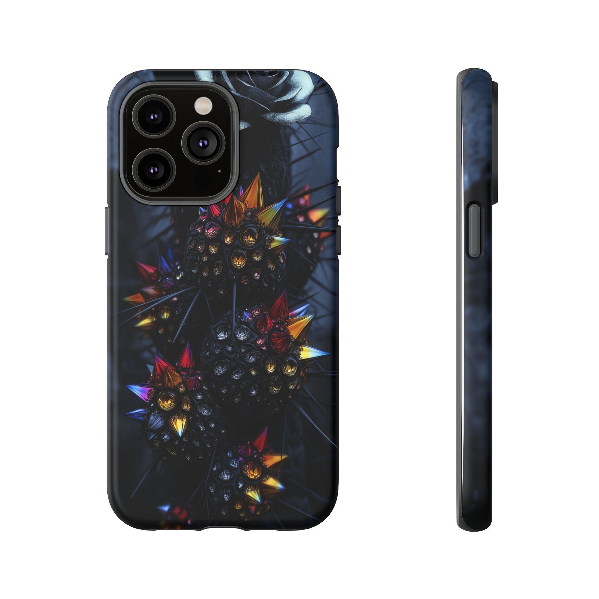 Black Cactus Colorful Glass Shards Dark Desert