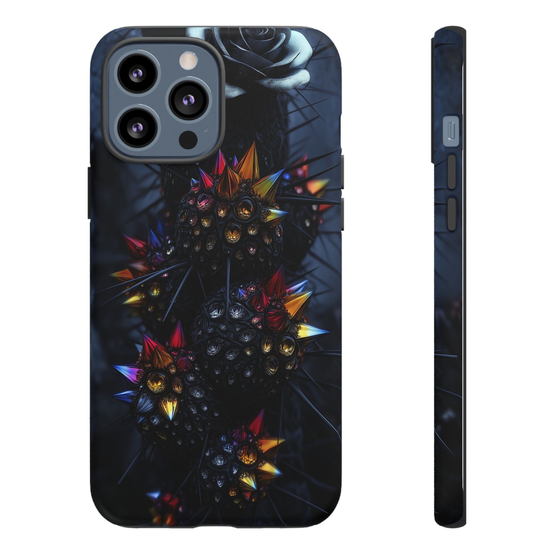 Black Cactus Colorful Glass Shards Dark Desert
