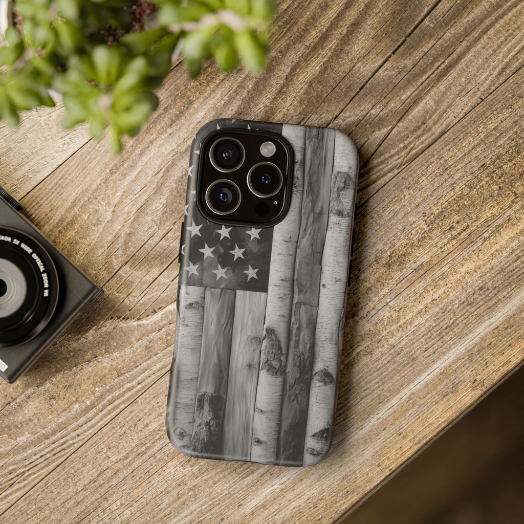 American Flag Flat Gray Wood Tone