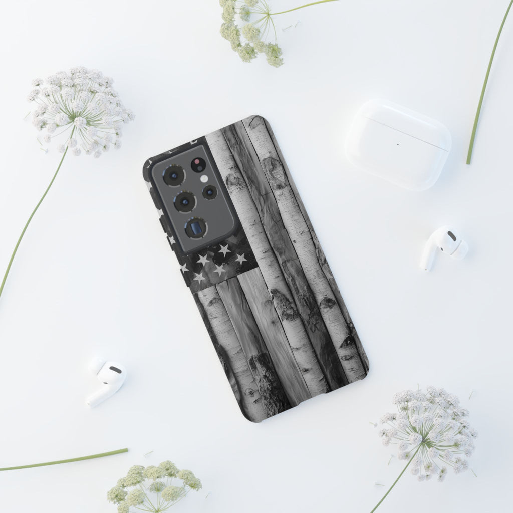 American Flag Flat Gray Wood Tone