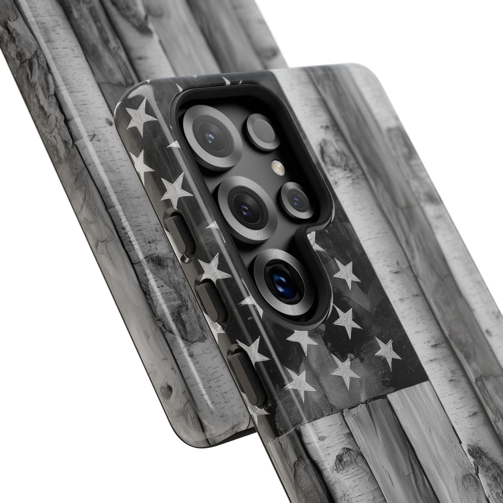 American Flag Flat Gray Wood Tone