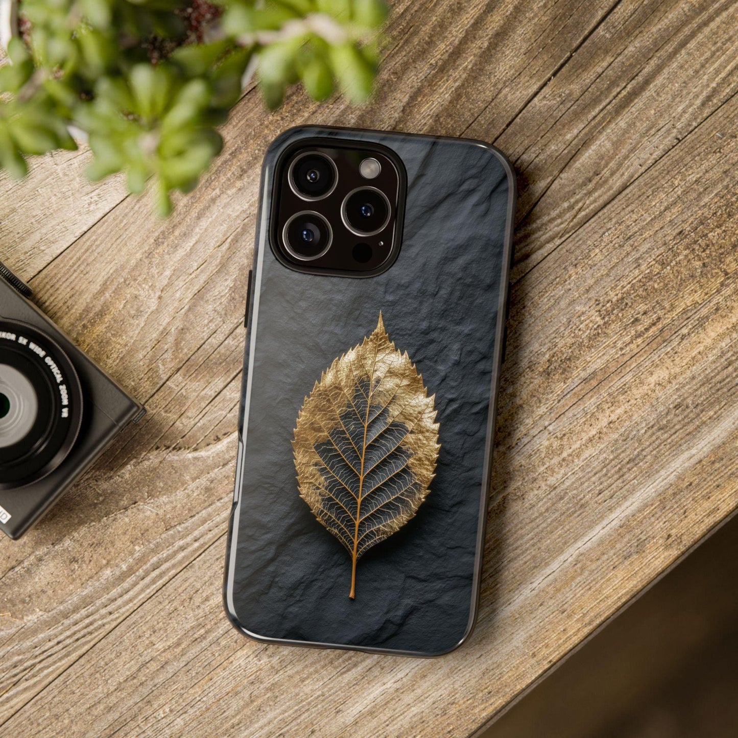Gold Foil Leaf Dark Charcoal