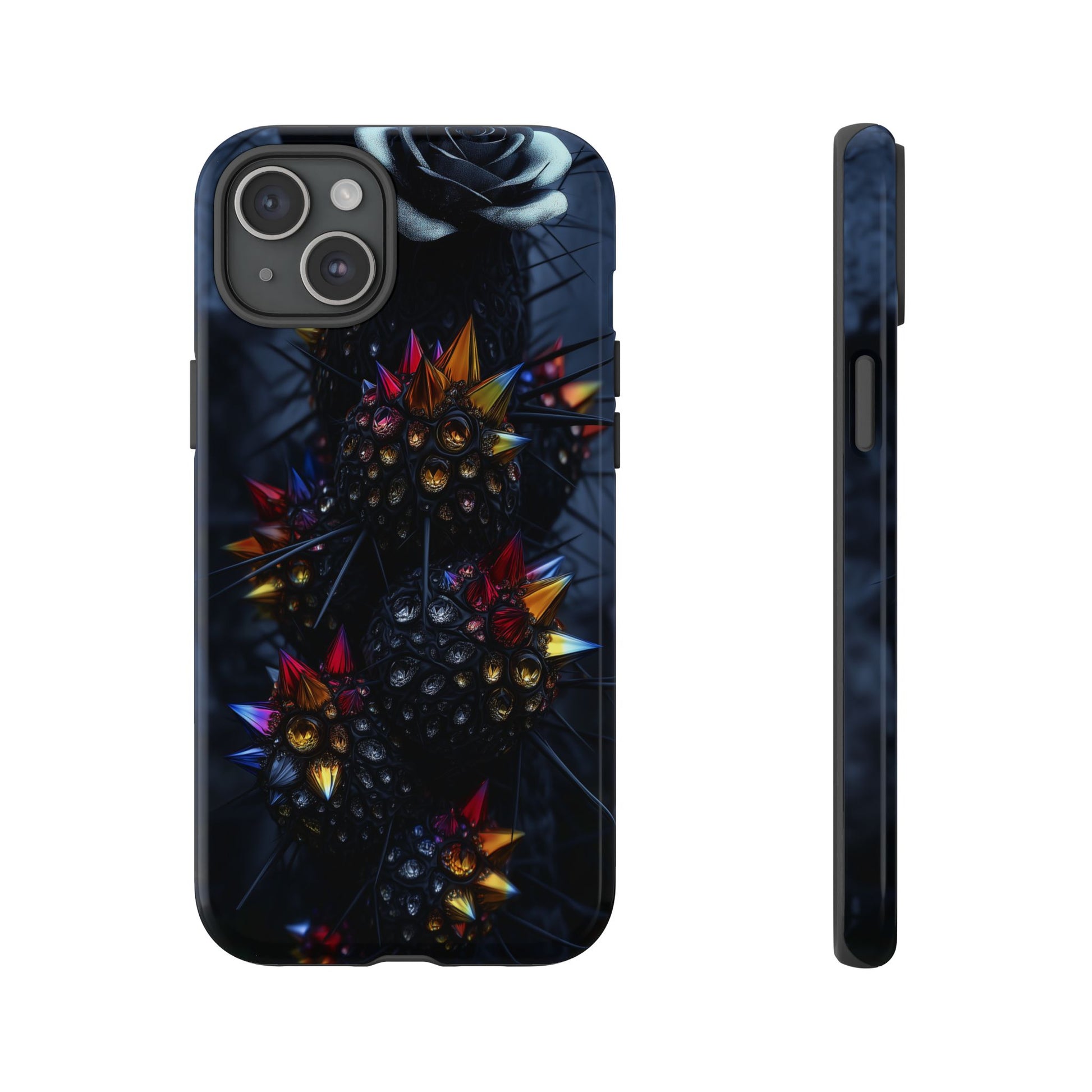 Black Cactus Colorful Glass Shards Dark Desert
