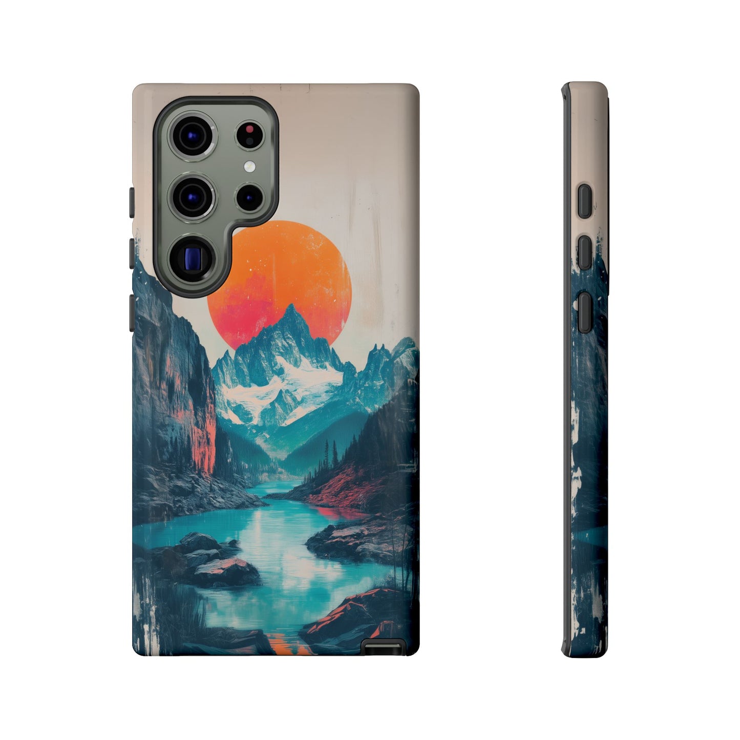 Blue Mountain Orange Sun Risograph