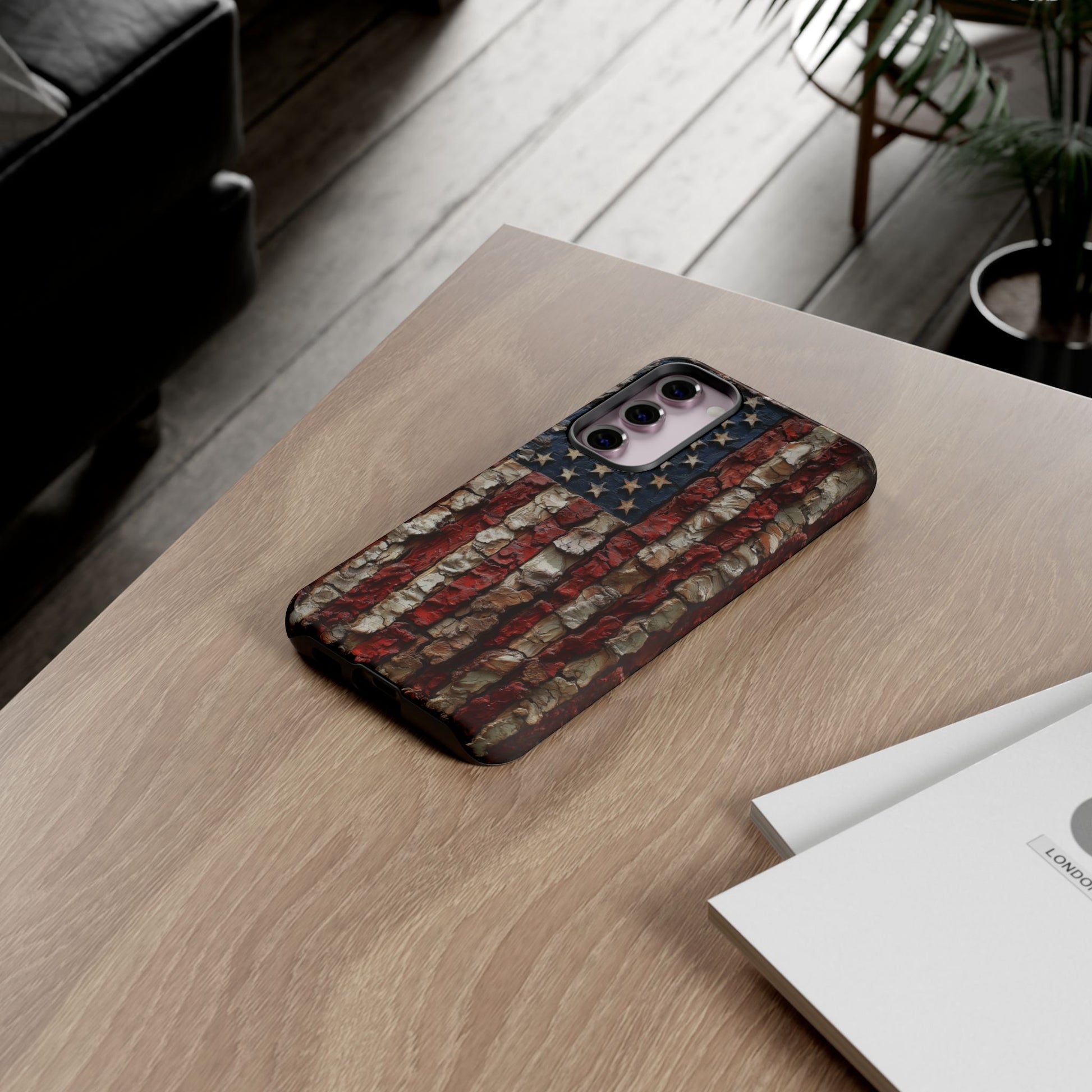 American Flag Bark Wood UV Print