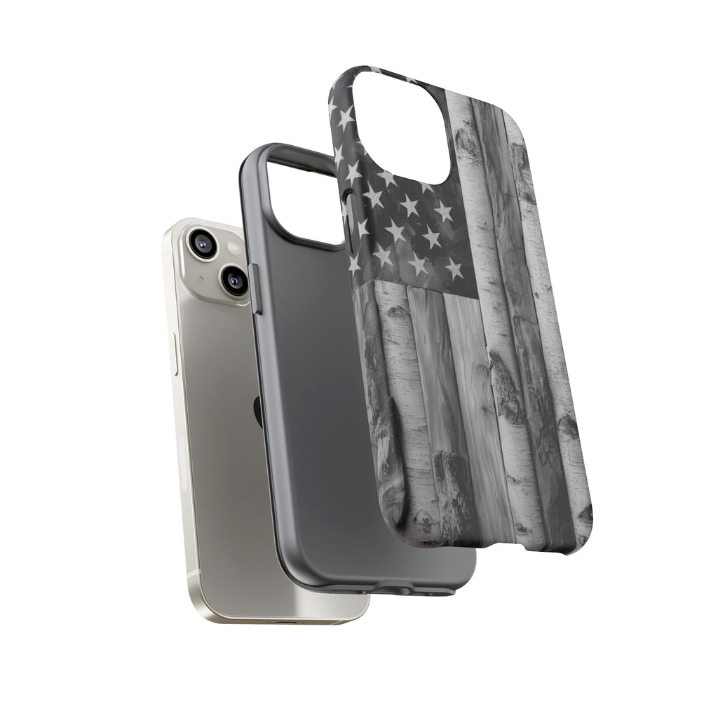 American Flag Flat Gray Wood Tone
