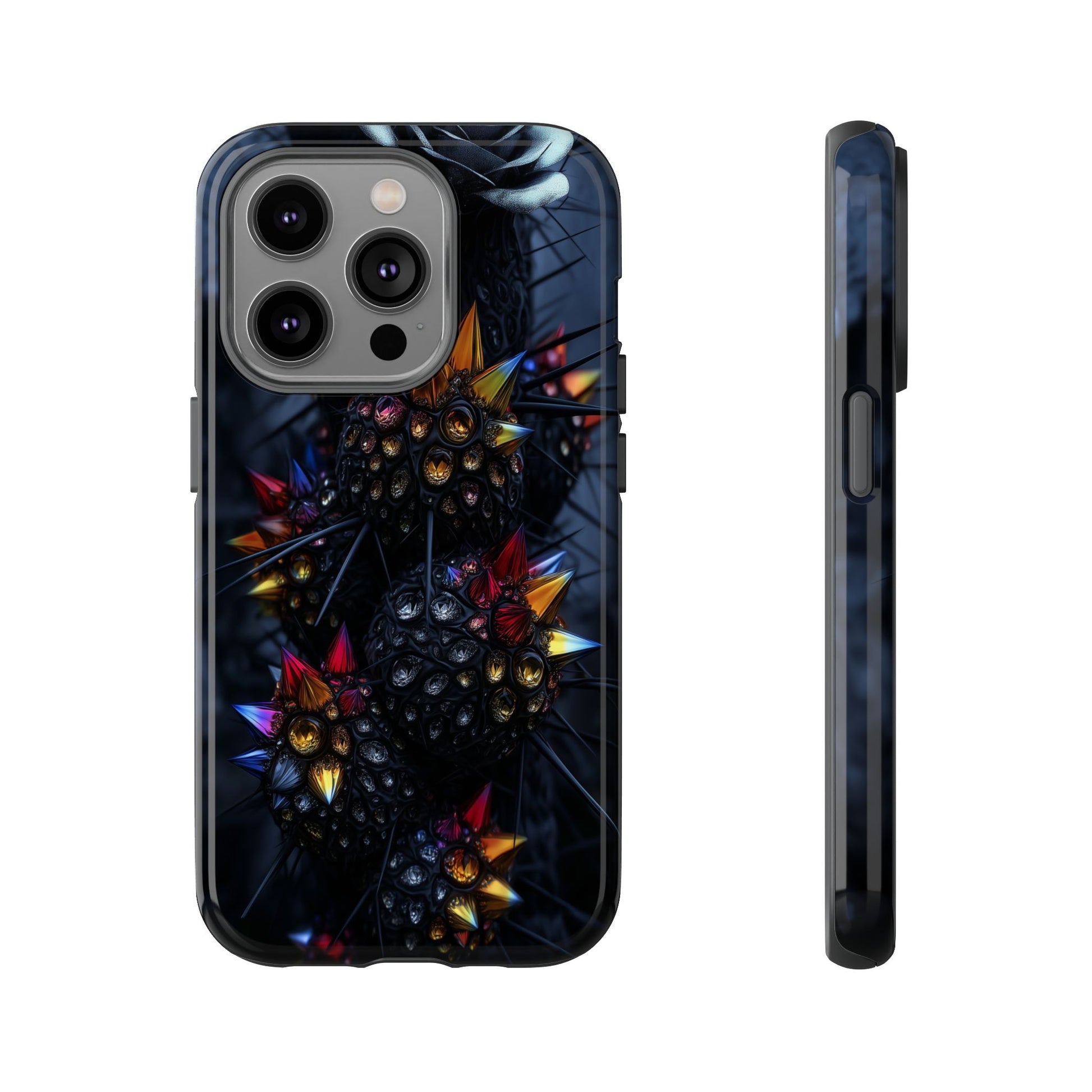 Black Cactus Colorful Glass Shards Dark Desert