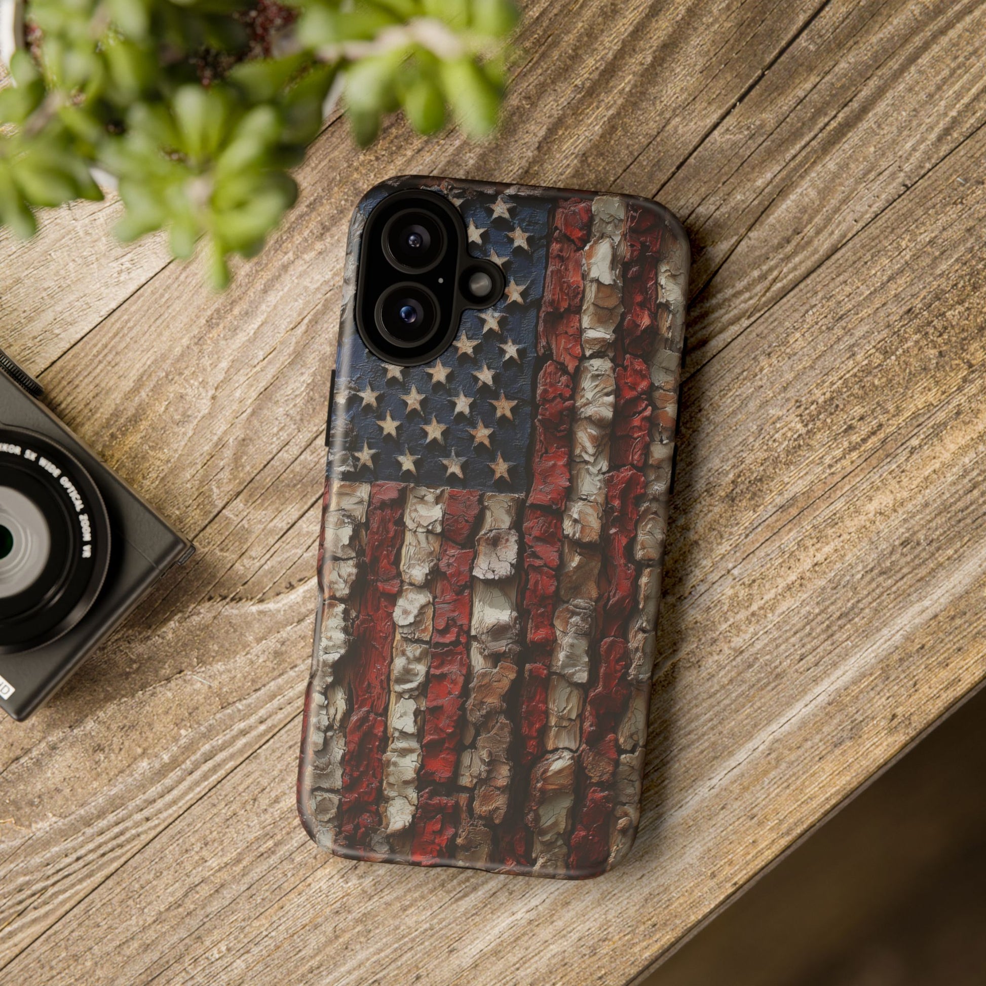 American Flag Bark Wood UV Print