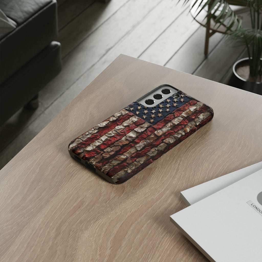 American Flag Bark Wood UV Print
