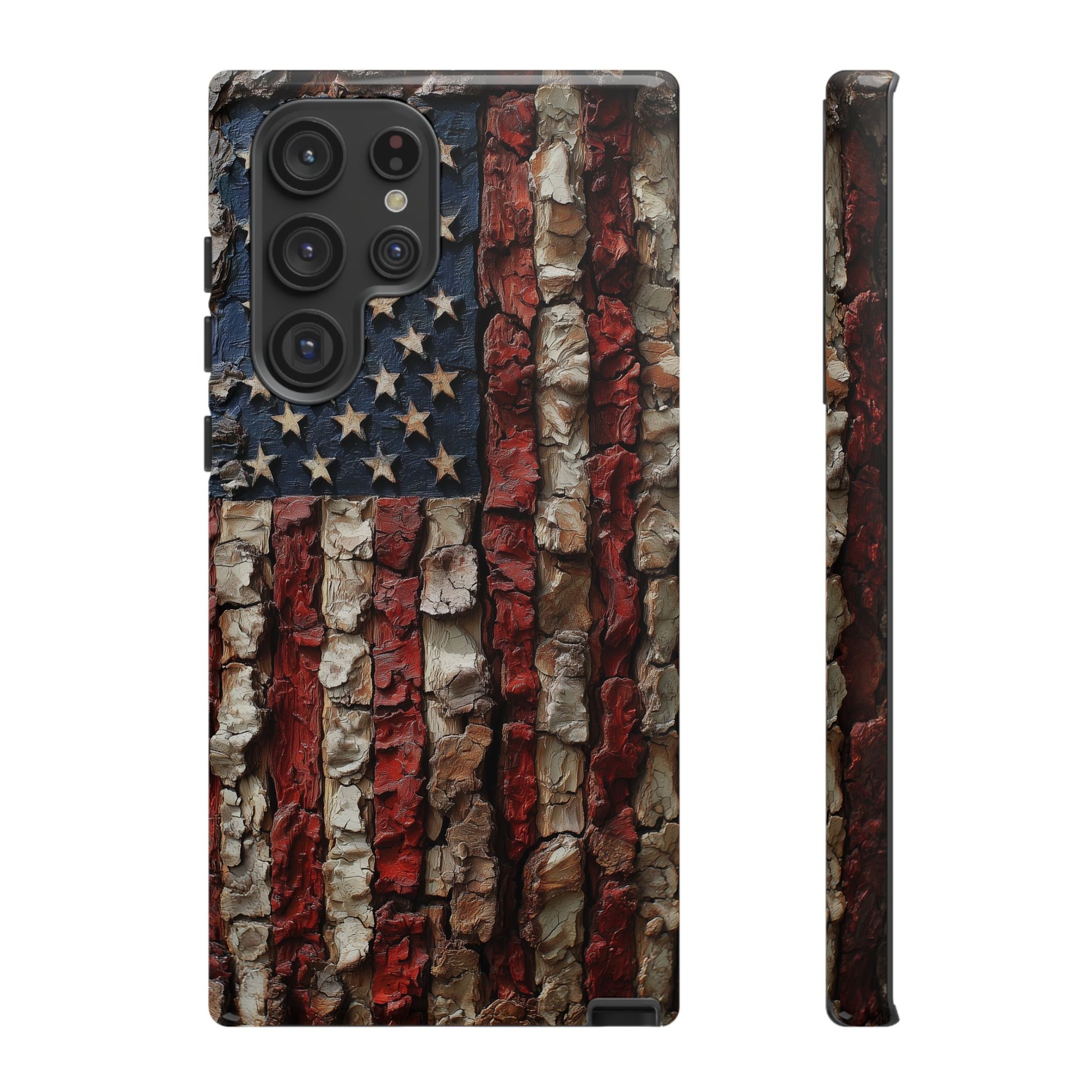 American Flag Bark Wood UV Print