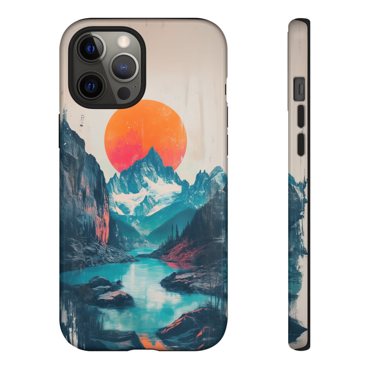 Blue Mountain Orange Sun Risograph