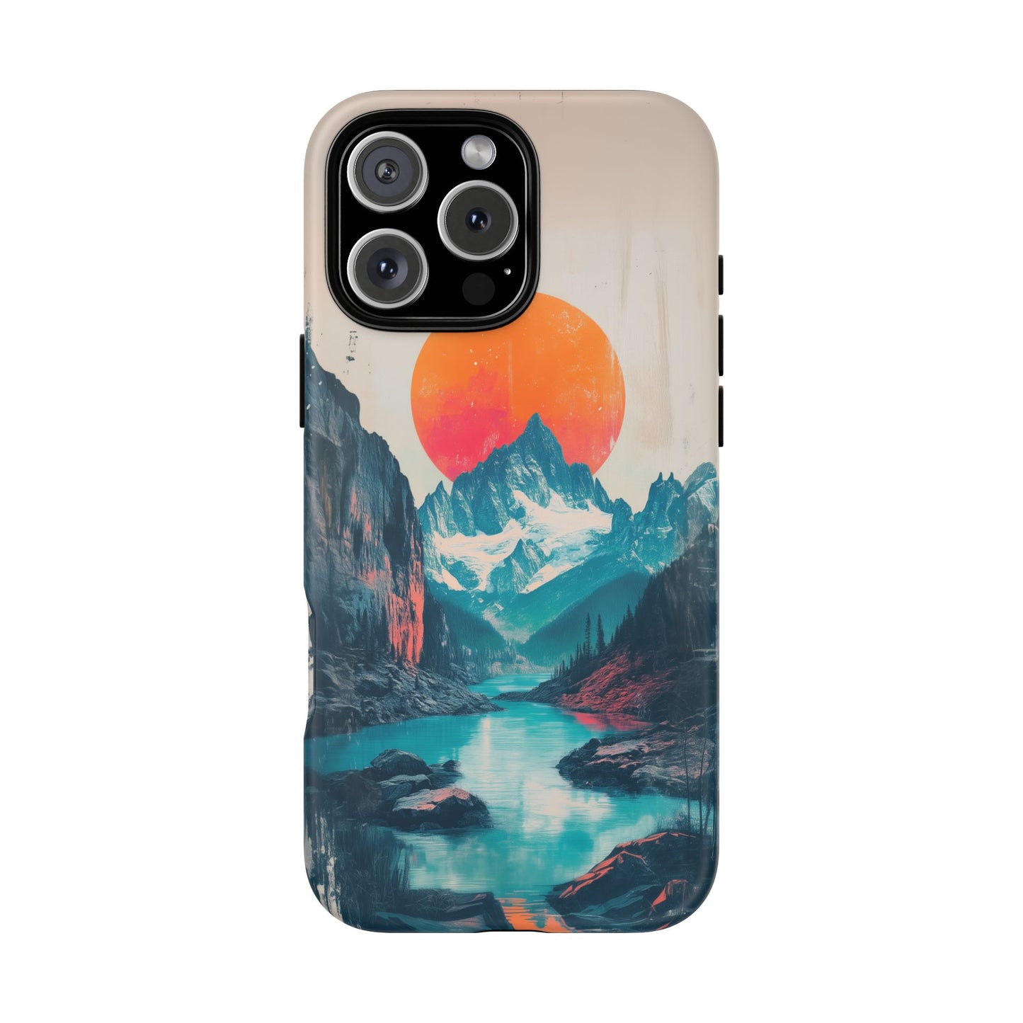 Blue Mountain Orange Sun Risograph