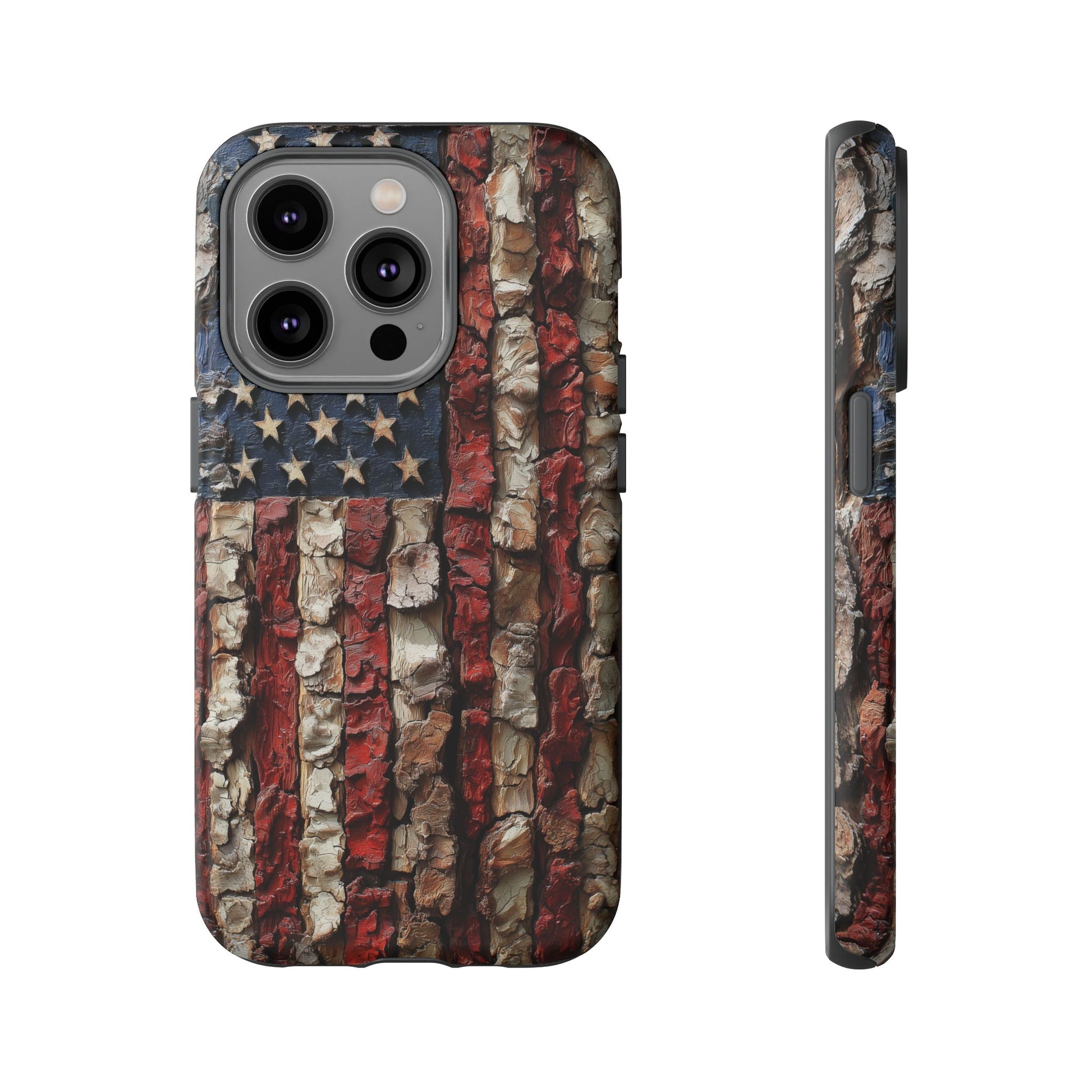 American Flag Bark Wood UV Print