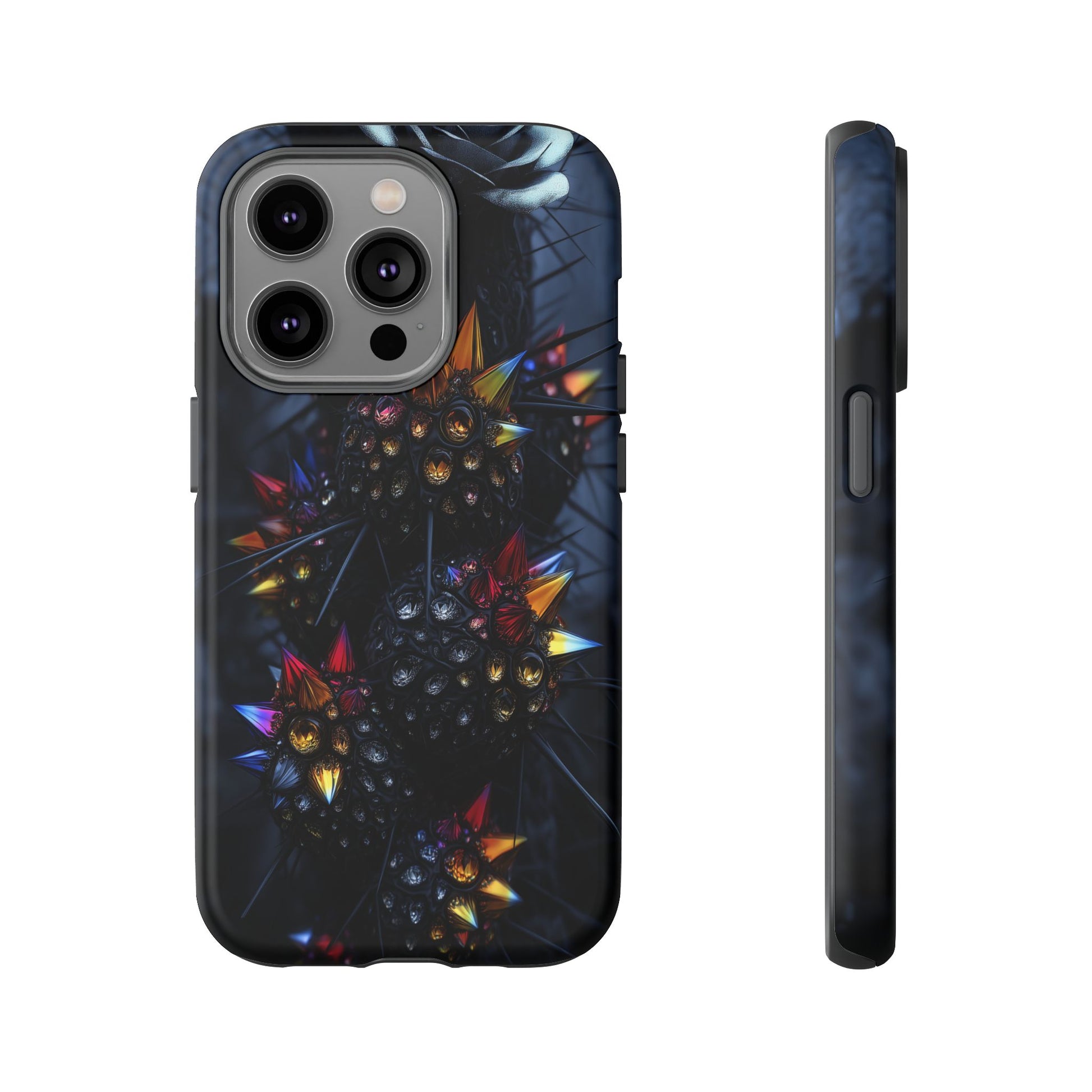 Black Cactus Colorful Glass Shards Dark Desert