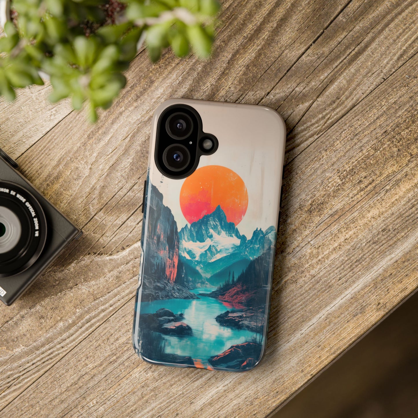 Blue Mountain Orange Sun Risograph