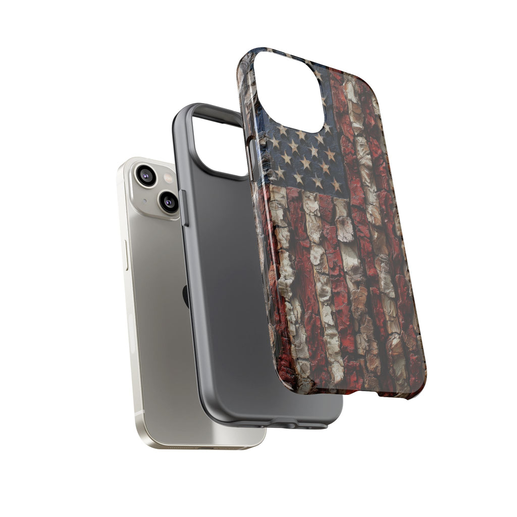 American Flag Bark Wood UV Print