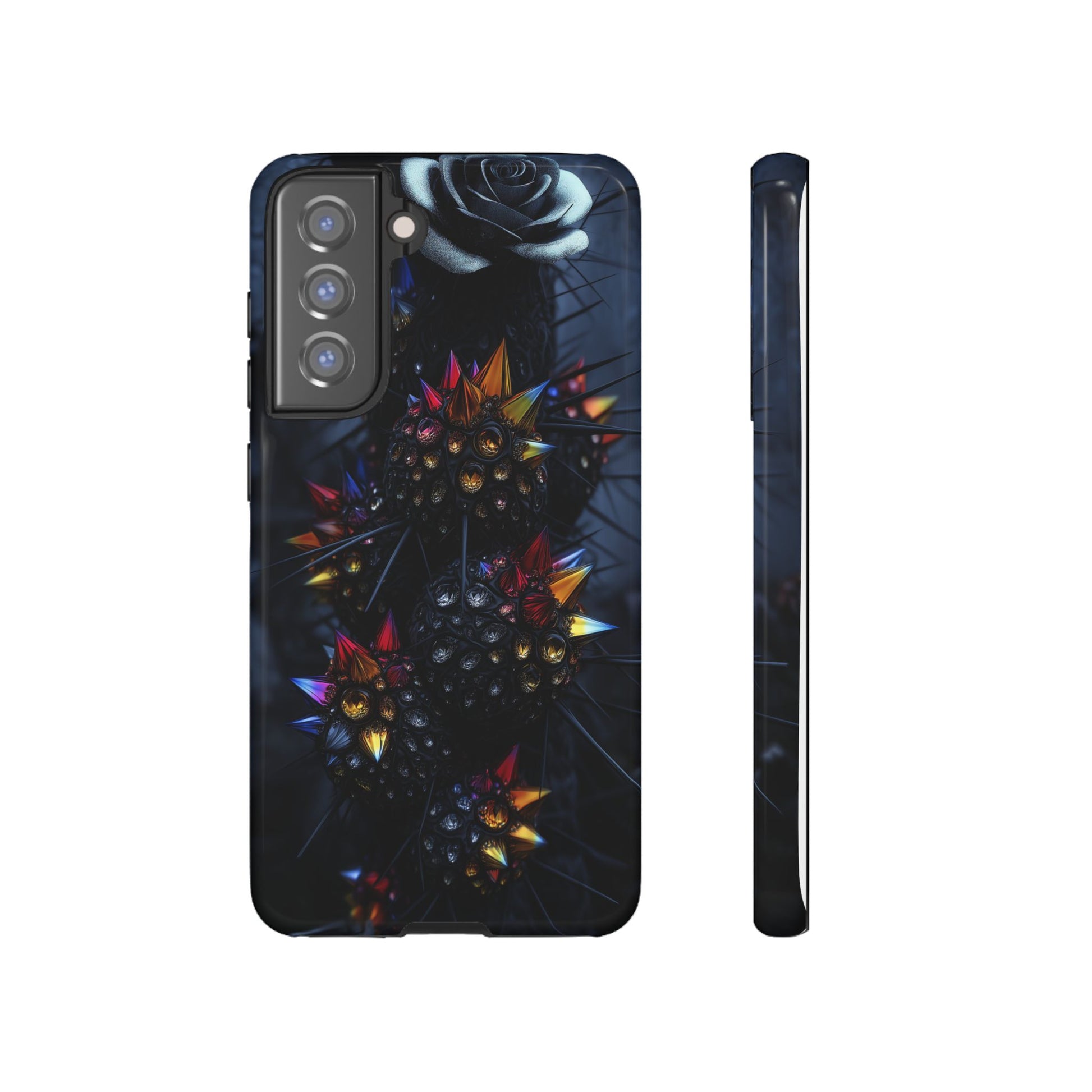 Black Cactus Colorful Glass Shards Dark Desert