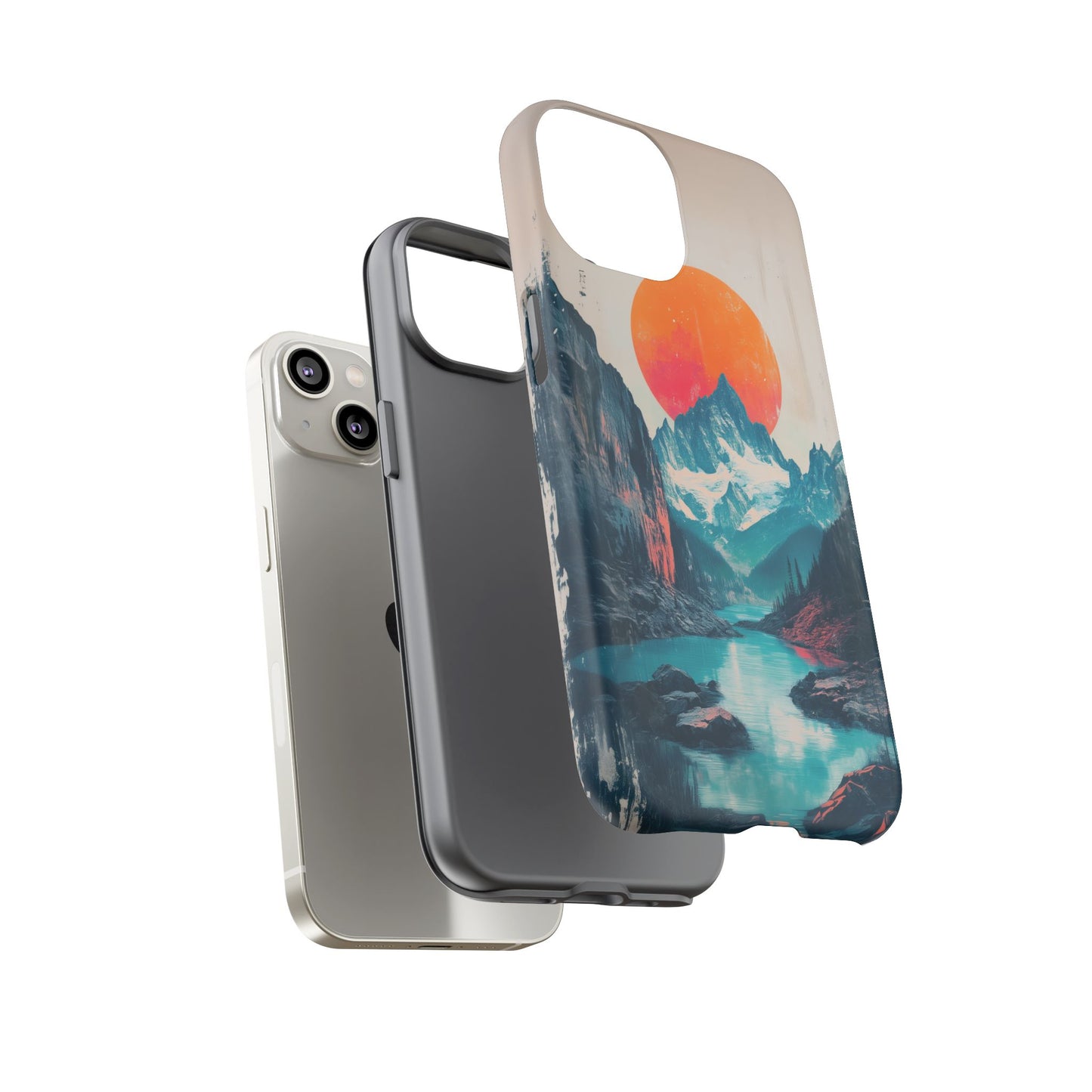 Blue Mountain Orange Sun Risograph