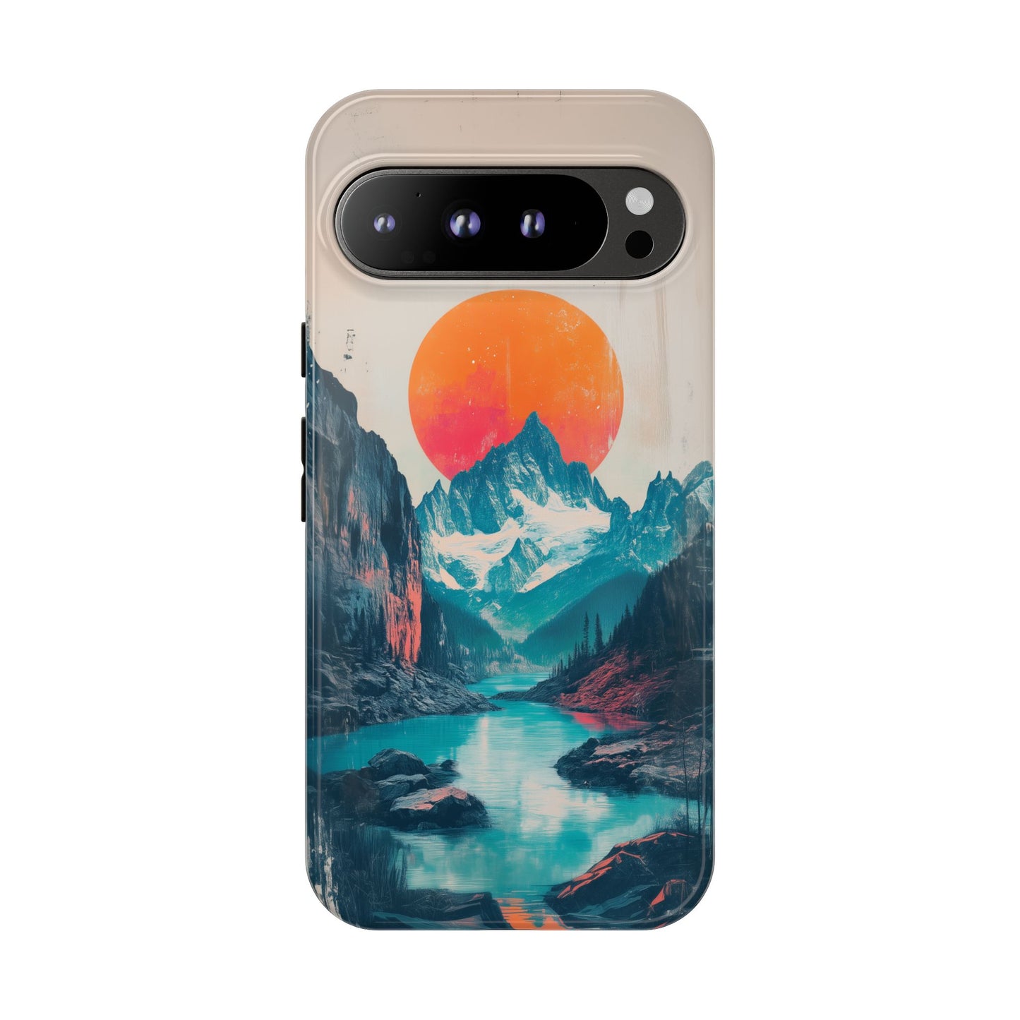 Blue Mountain Orange Sun Risograph