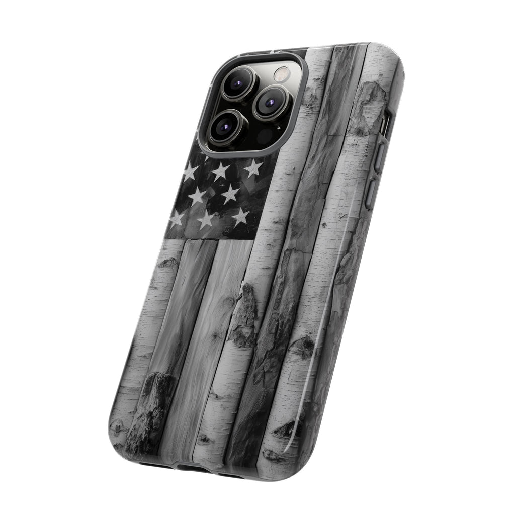 American Flag Flat Gray Wood Tone
