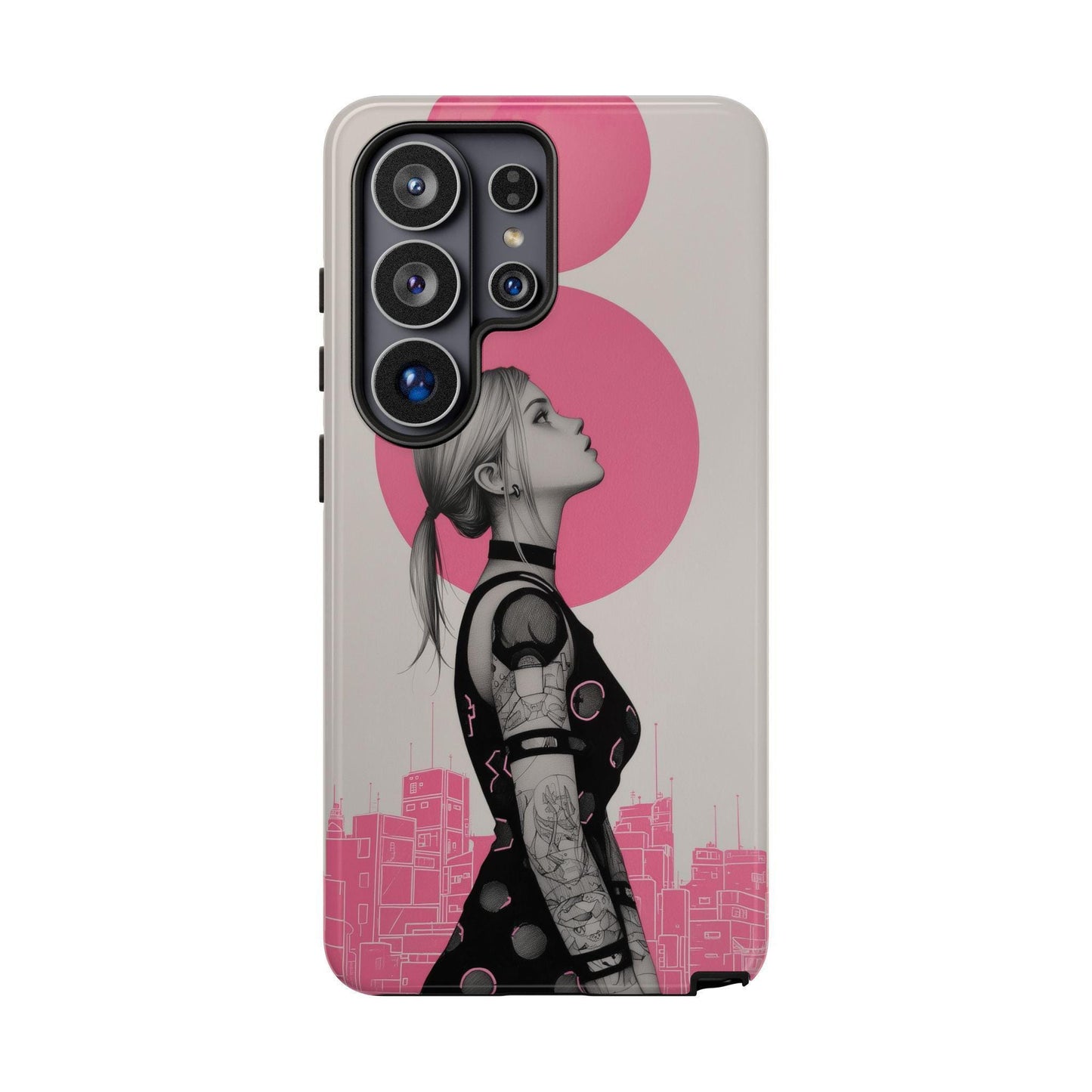 Cyberpunk Pink Neon Girl Portrait