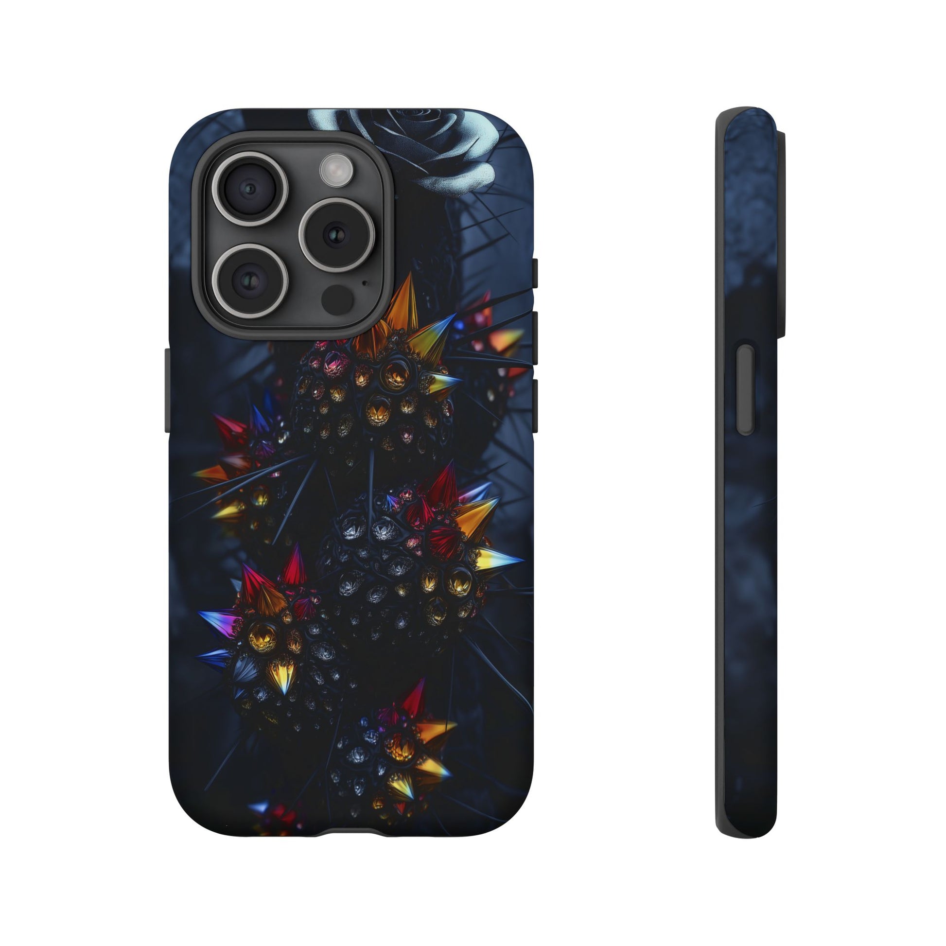 Black Cactus Colorful Glass Shards Dark Desert